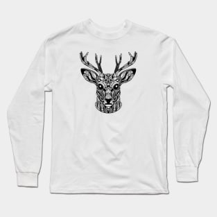 Biomechanical Deer: An Advanced Futuristic Graphic Artwork with Abstract Line Patterns Long Sleeve T-Shirt